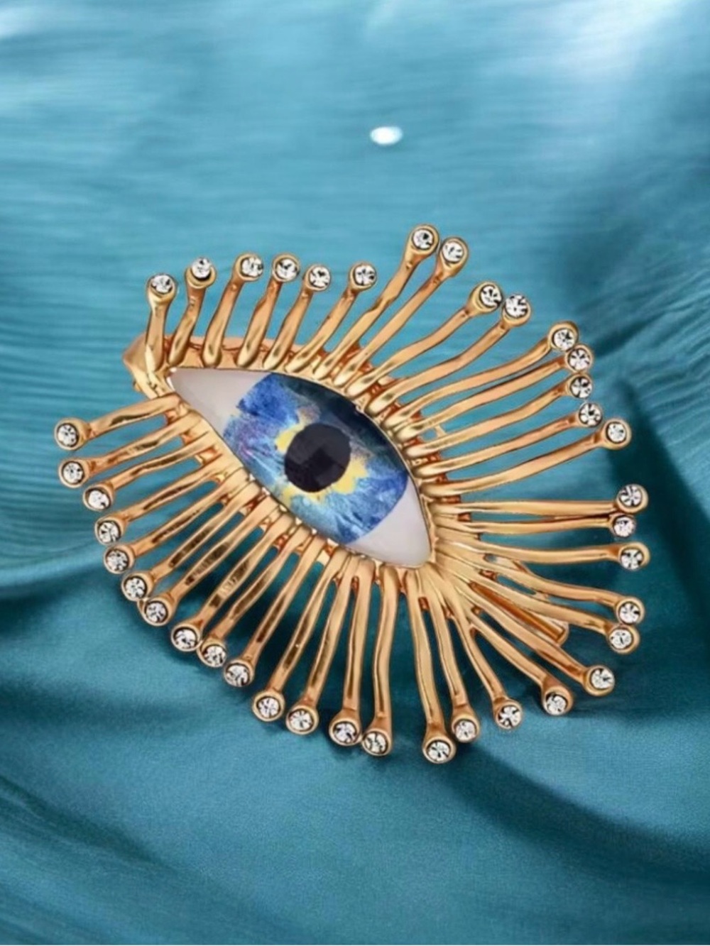 Blue Eye Gold-Tone Statement Brooch